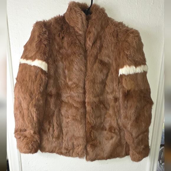 Fur Origin France Rabbit Fur Short Coat Jacket Brown Soft Hook Closure - Picture 1 of 10
